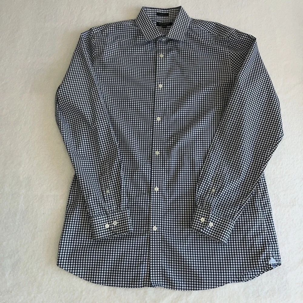 Banana Republic Shirt Men's XLT Blue Grant Fit Non Iron Check Long Sleeve